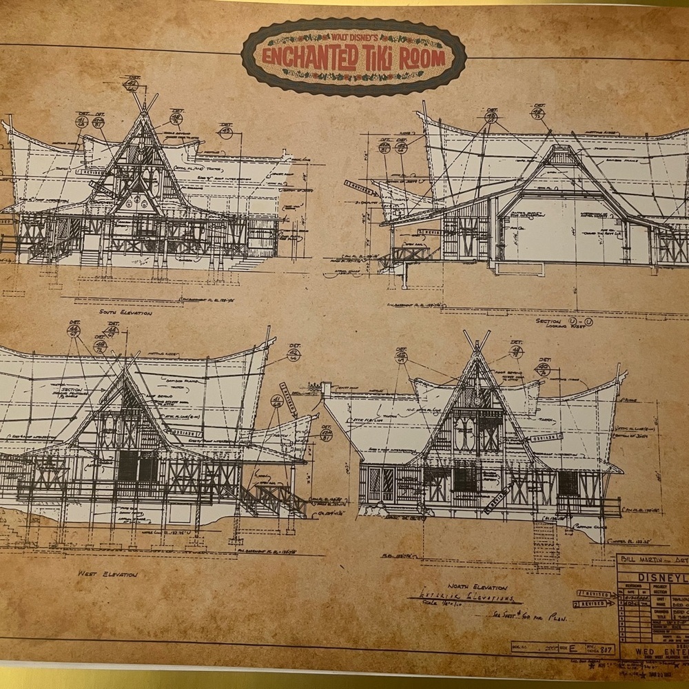 Disney Enchanted Tiki Room Blueprint Art Print 11x14 | Vintage Style Wall Decor